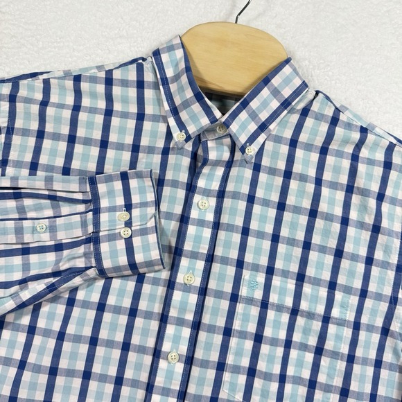 Izod Shirt Mens Large Blue White Plaid‎ Classic Long Sleeve Button Down Spring - Picture 1 of 7